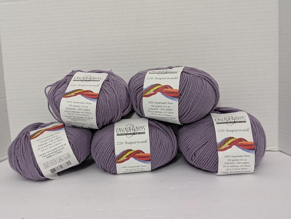 Cascade Yarns 220 Superwash Wool Dusty Purple Worsted Lot of 5 Skeins